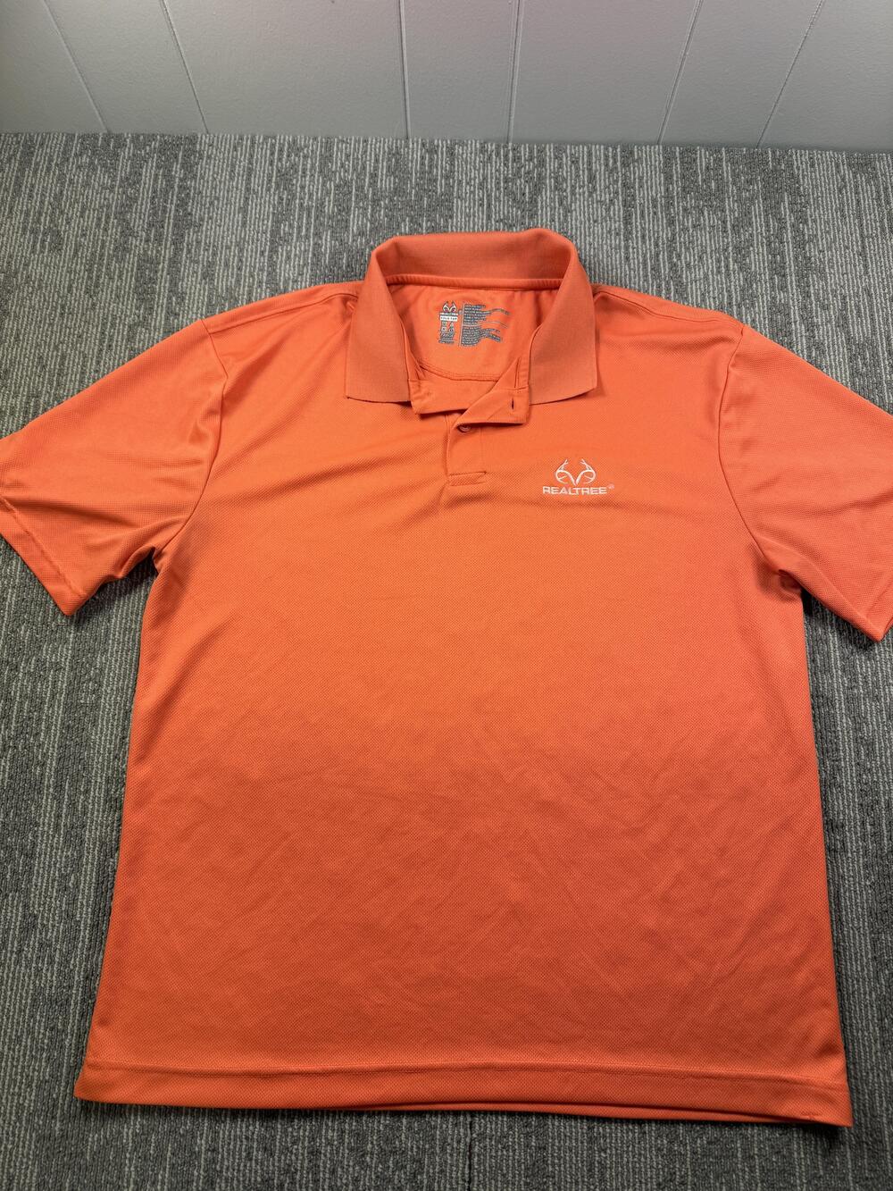 Realtree Polo Shirt Mens Large Orange Mesh Hunting Logo Lightweight Casual